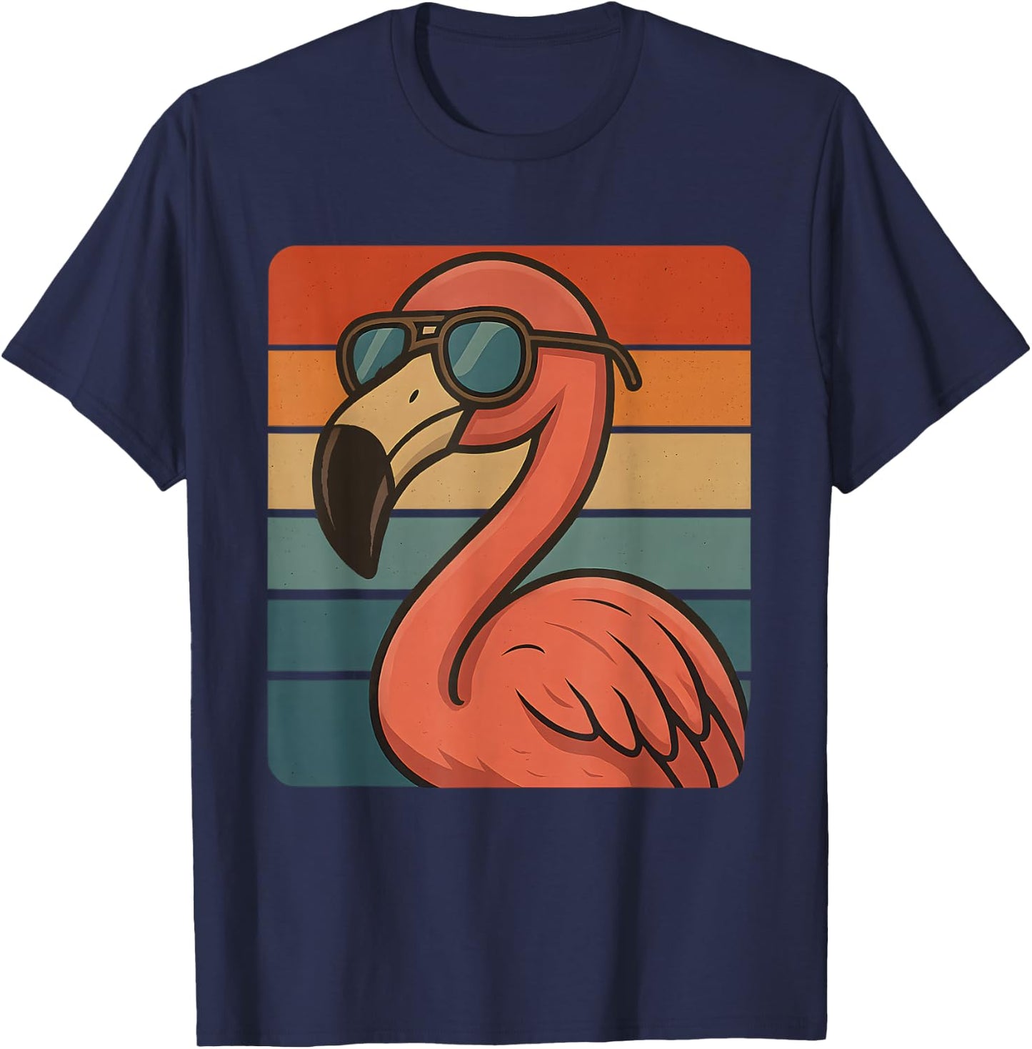 Cool Retro Flamingo Sunglasses 70s 80s 90s Funny Flamingo T-Shirt - T-Shirt | Navy
