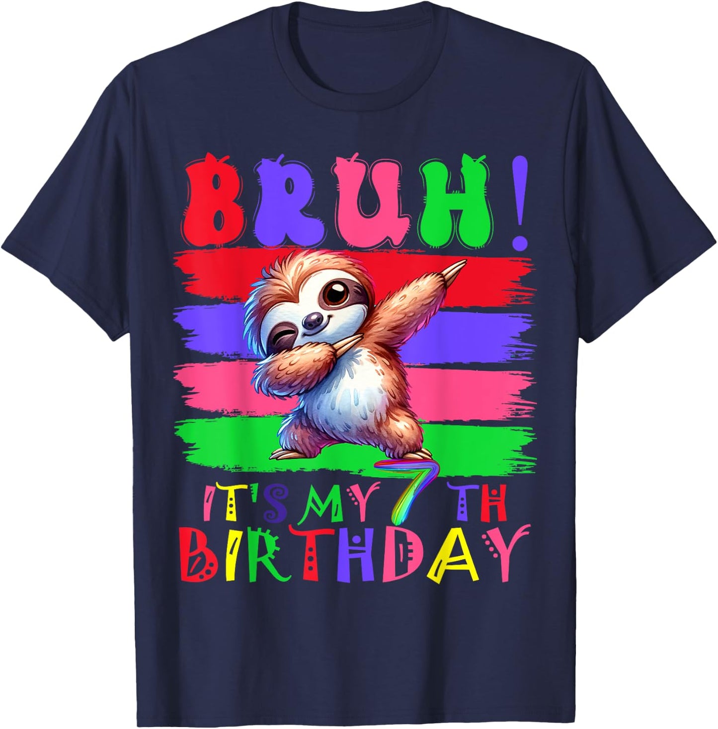 7 Year Old It's My 7th Birthday Sloth dabbing boy girl T-Shirt - T-Shirt | Navy