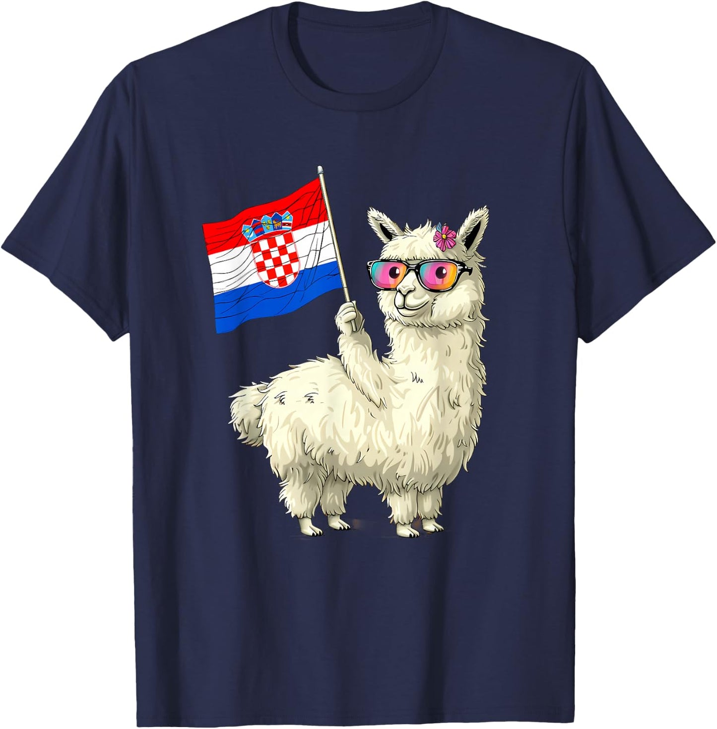 Croatian Roots Lama Croatian Pride Heart Croatia Flag Alpaca T-Shirt - T-Shirt | Navy