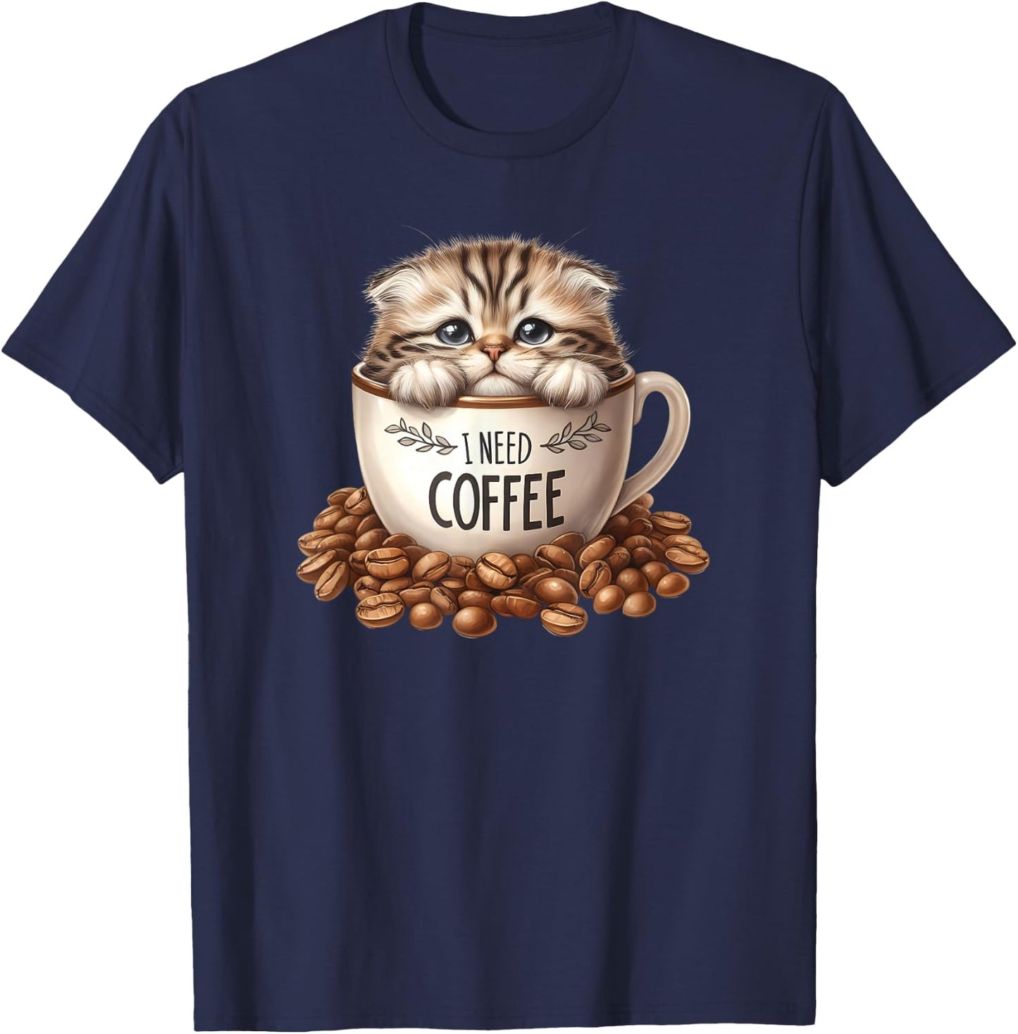 Cute Cat Sitting in Coffee Cup Kitten Lover Kitty T-Shirt - T-Shirt | Navy