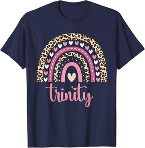Trinity Rainbow Leopard Personalized Trinity Birthday T-Shirt - T-Shirt | Navy
