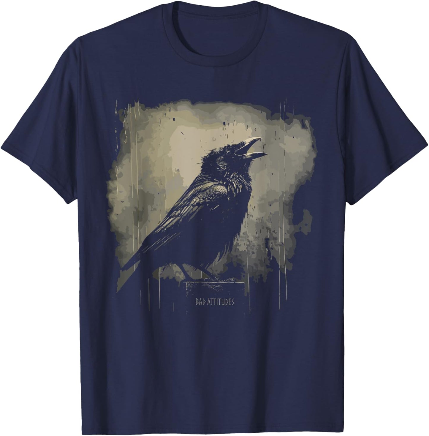 Bad Attitudes Gothic Rabe Krähe Goth Raven Dark Art Grunge Aesthetic für Damen und Herren - Schwarz, Kurzarm, , S T-Shirt - T-Shirt | Navy
