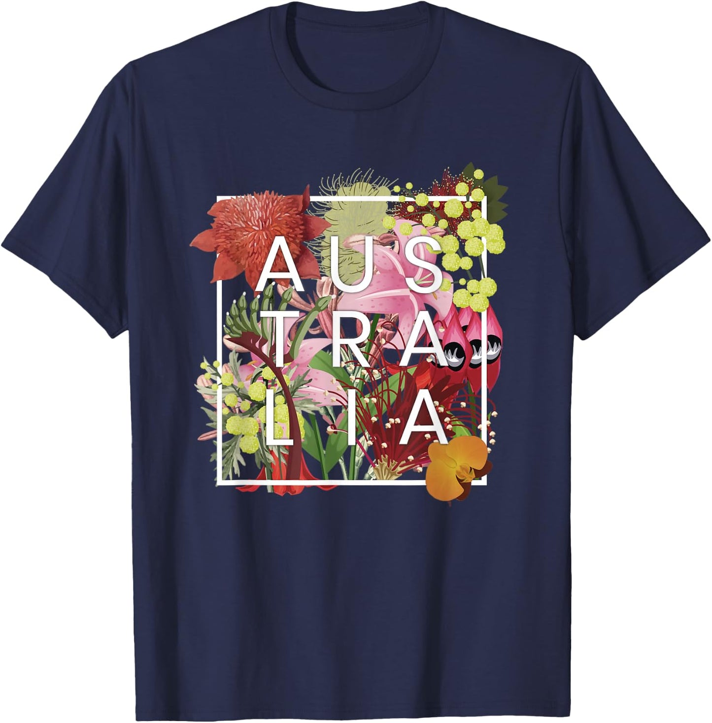Flowers of Australia Word Art - Australian Pride T-Shirt - T-Shirt | Navy