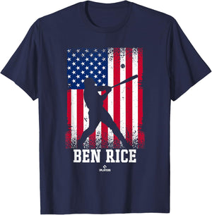 American Flag Swing Ben Rice Prospect Baseball Fan Gear T-Shirt - T-Shirt | Navy