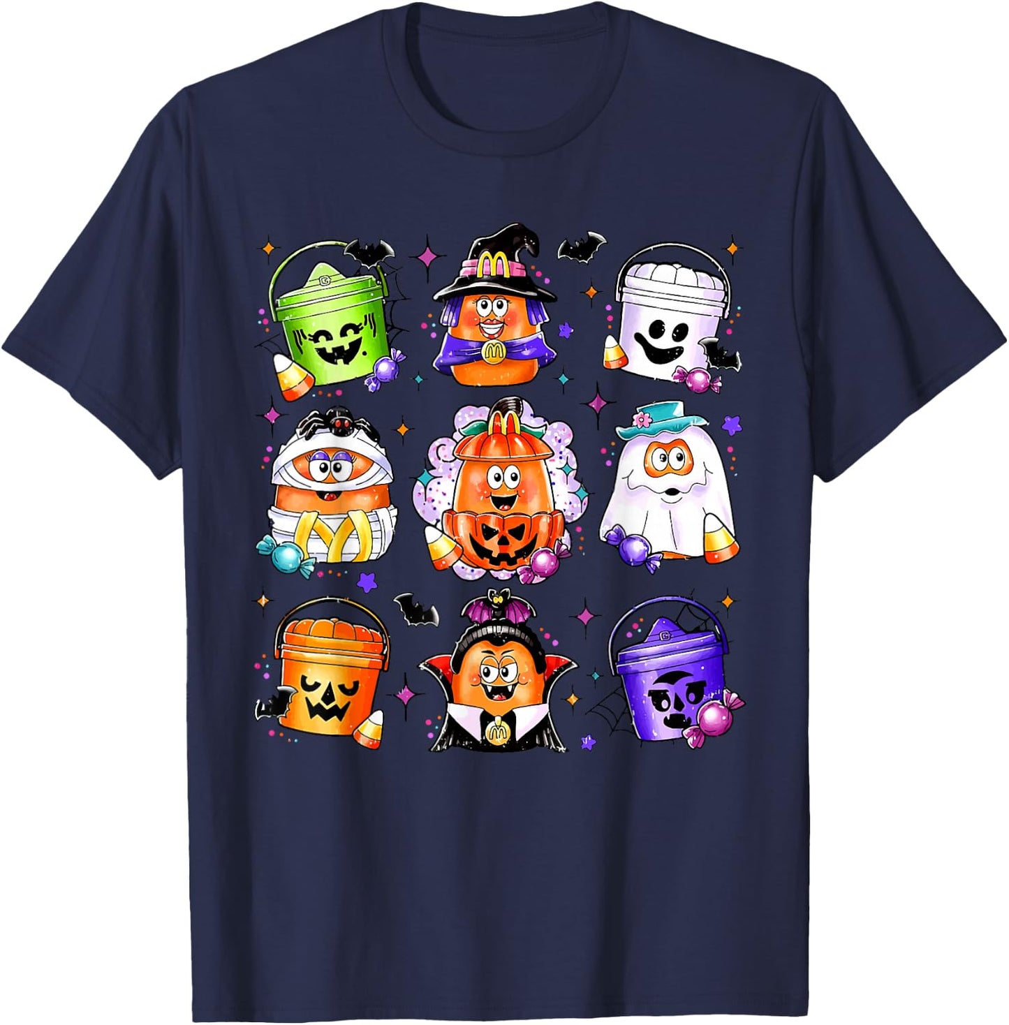 Chicken Nuggets Pumpkin Halloween 90's Vintage T-Shirt - T-Shirt | Navy