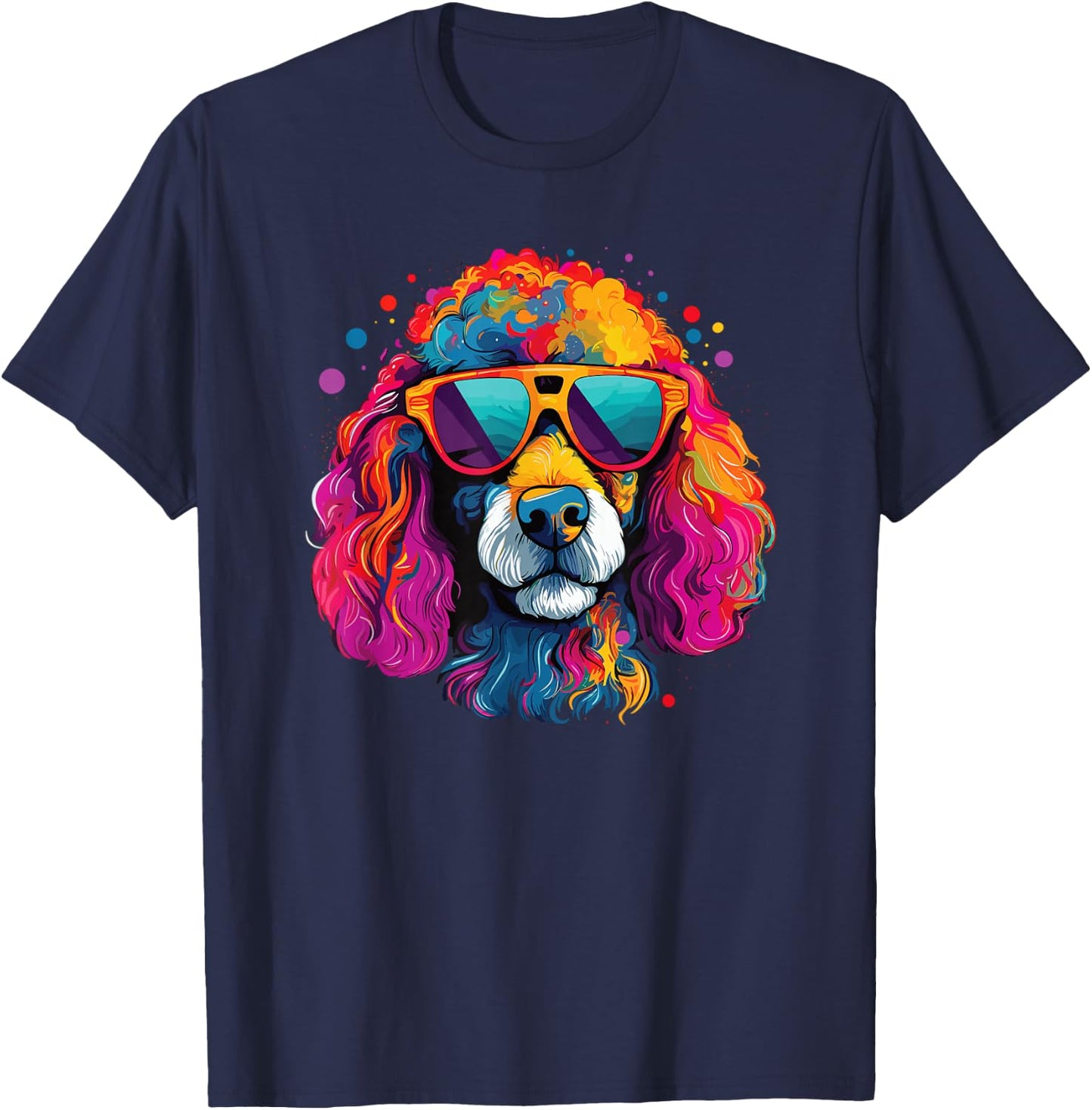 Wasserfarben Farbenfroher Pudel Hunde T-Shirt - T-Shirt | Navy