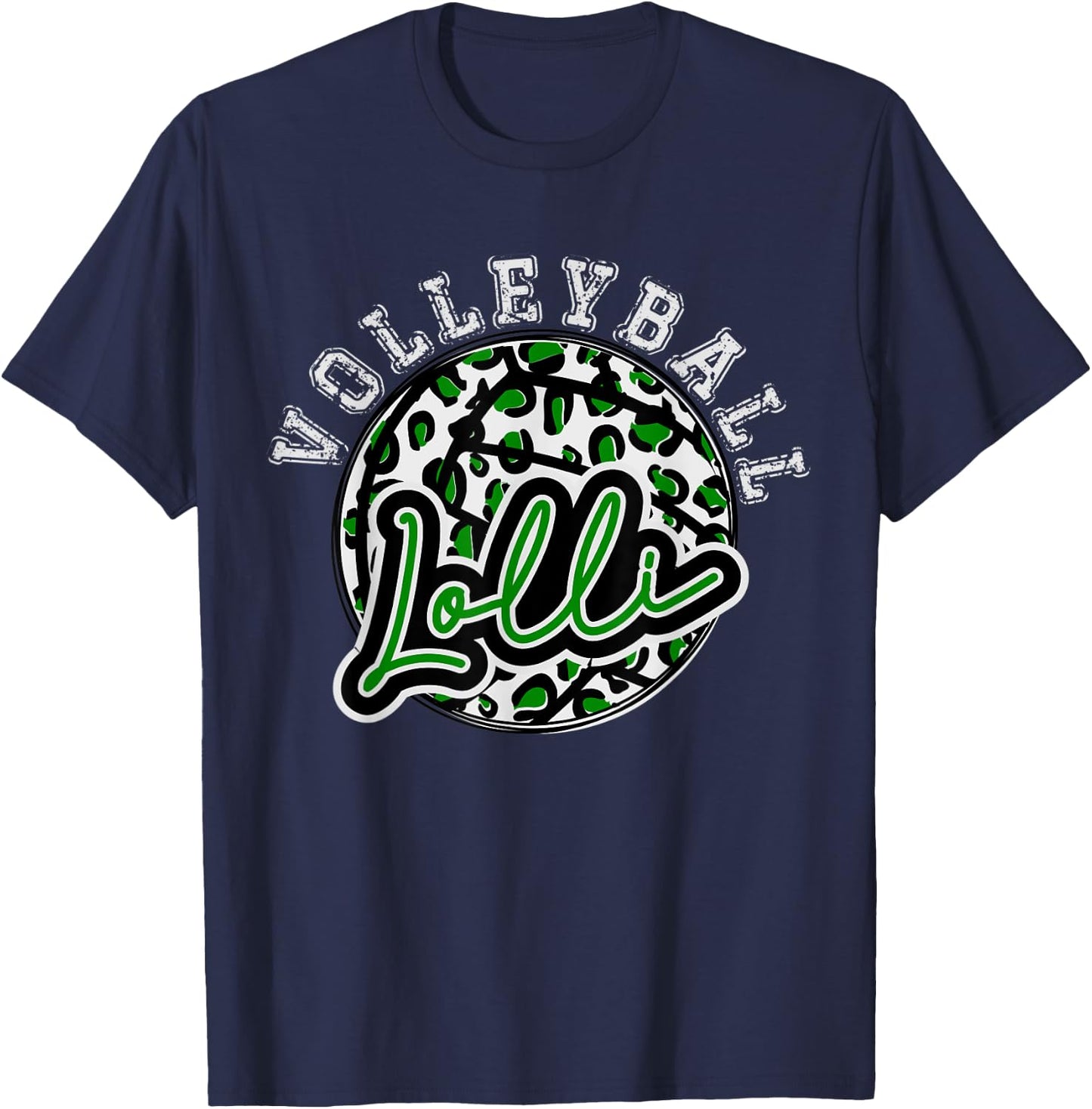 Leopard Cheetah Volleyball Green Lolli Shirt Trendy T-Shirt - T-Shirt | Navy