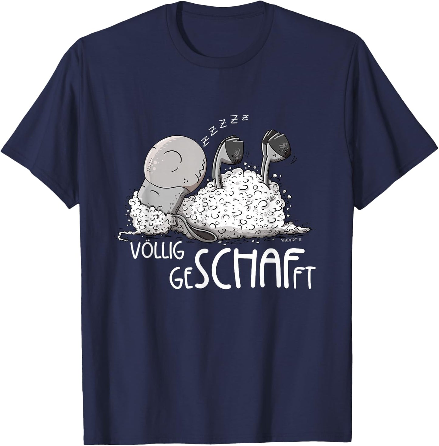 MODARTIS Völlig Geschafft Schäfchen Schlafendes Schaf Sleep , Adult, Cartoon, Black, S, Short Sleeve T-Shirt - T-Shirt | Navy
