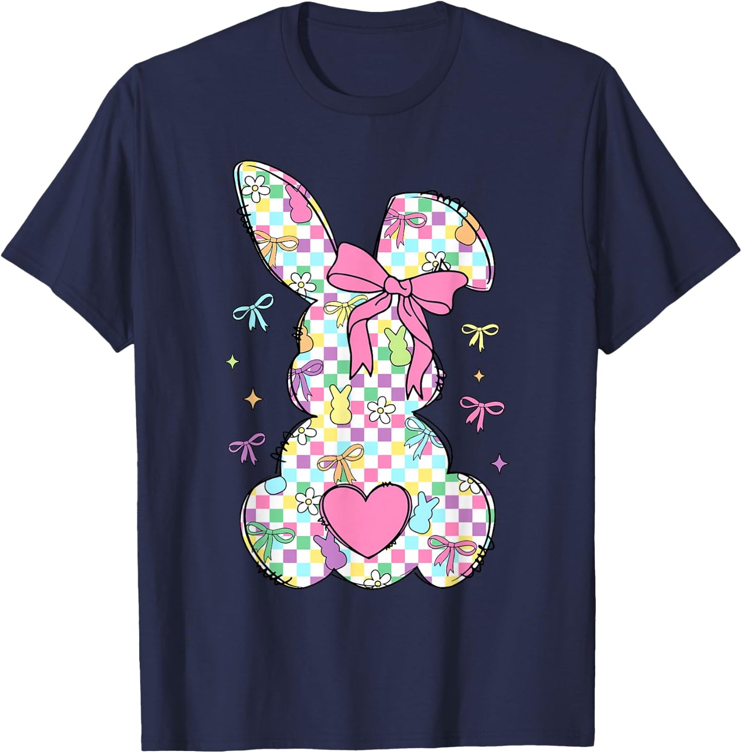Happy Easter Day Bunny Rabbit With Cute Bow Coquette Kids T-Shirt - T-Shirt | Navy