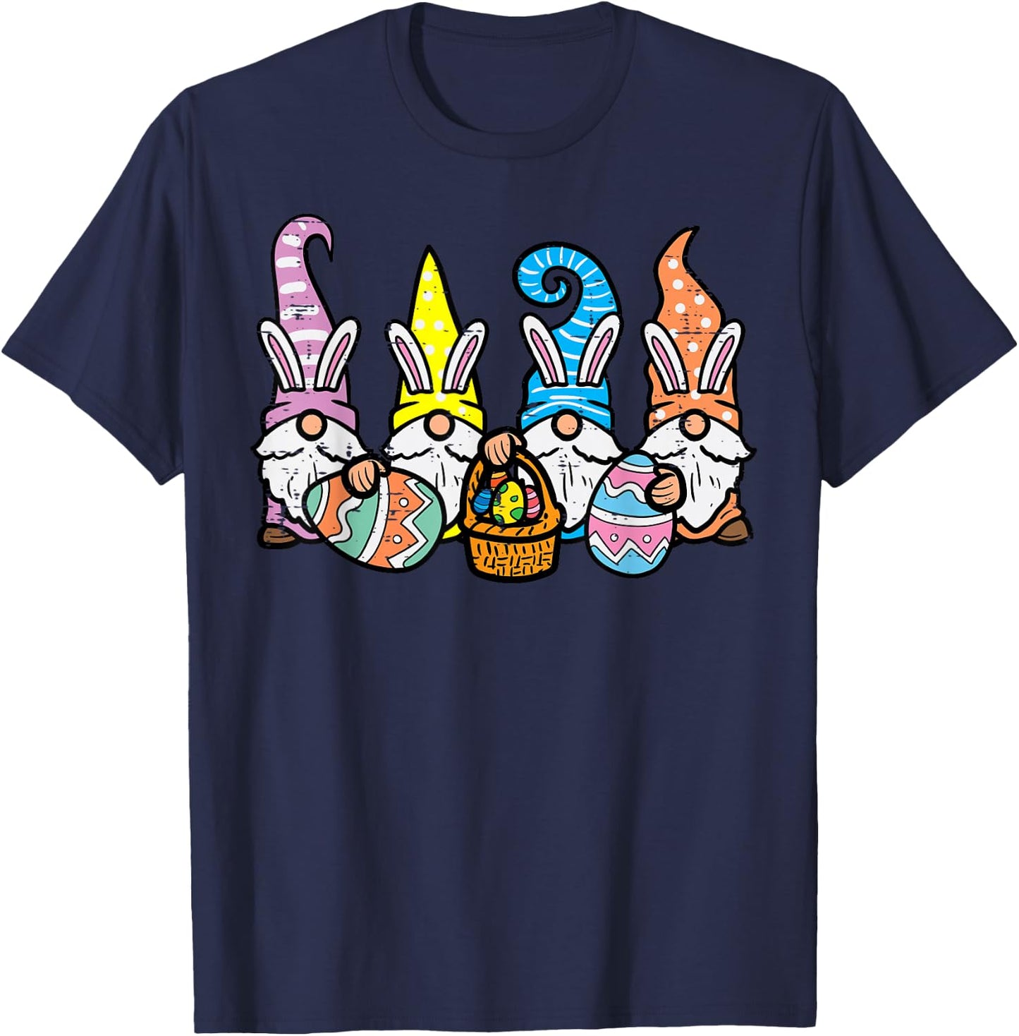 Easter Gnome Bunnies Egg Hunting Men Women Kids Boys Girls T-Shirt - T-Shirt | Navy