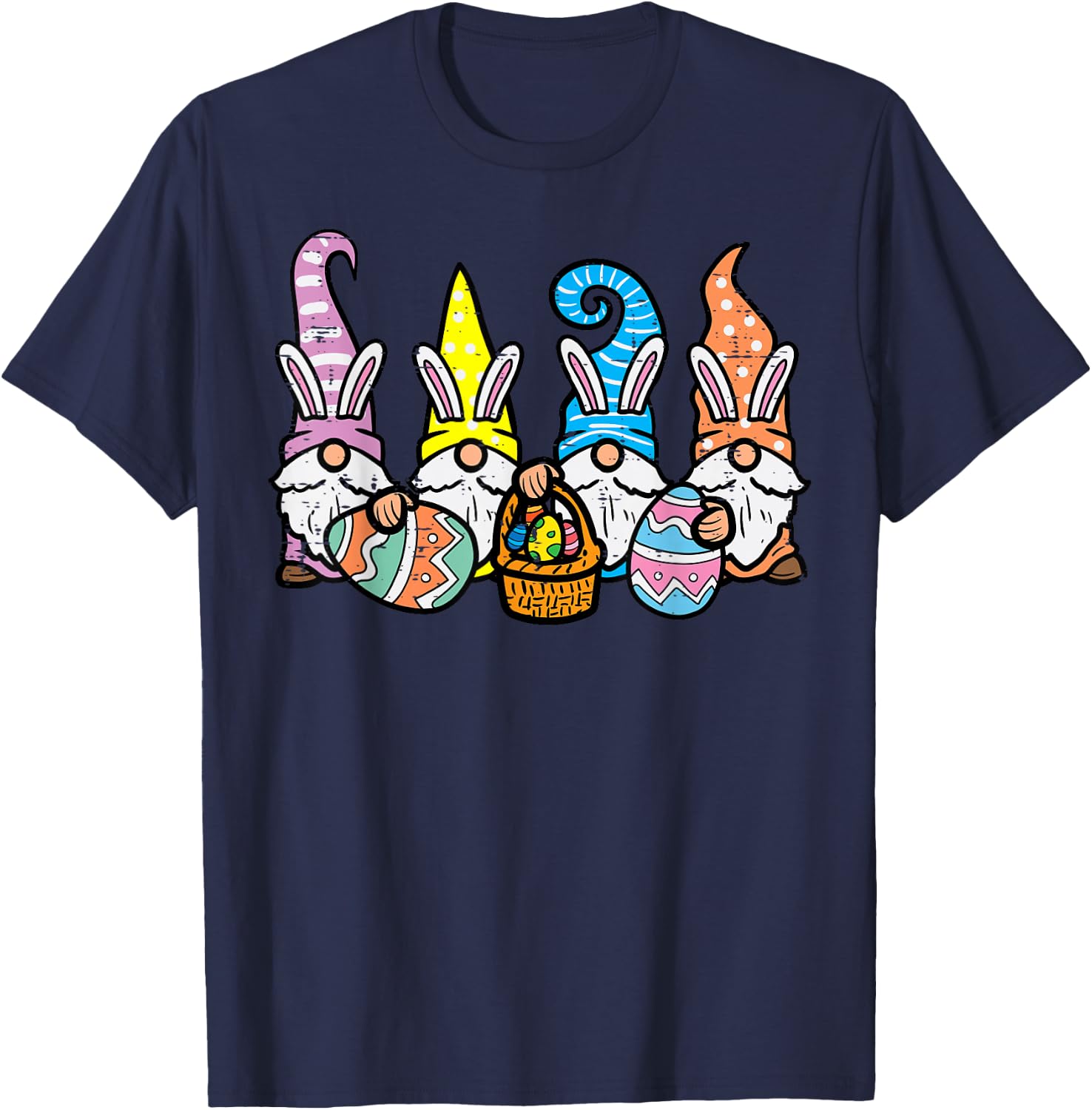 Easter Gnome Bunnies Egg Hunting Men Women Kids Boys Girls T-Shirt - T-Shirt | Navy