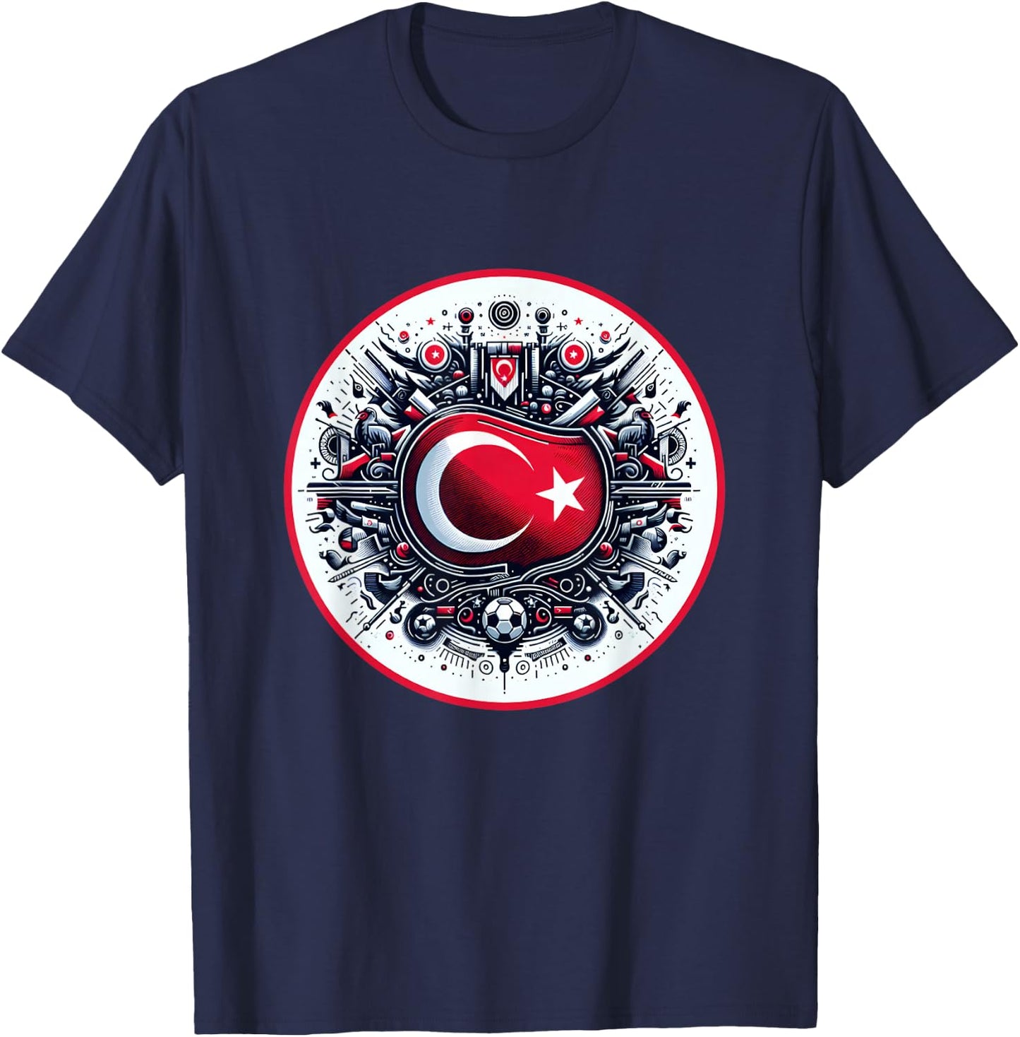Banner Turkish Flag Turkey Türkiye Retro Art , Black, S T-Shirt - T-Shirt | Navy