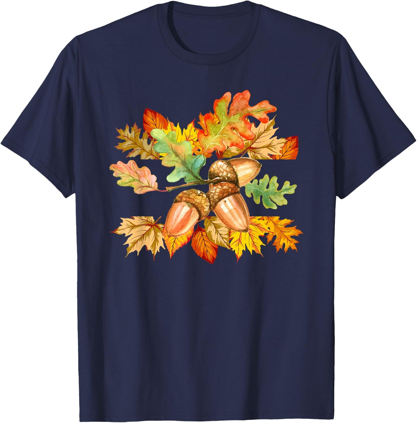 Autumn Leaves and Acorns Fall Season Thanksgiving T-Shirt - T-Shirt | Navy