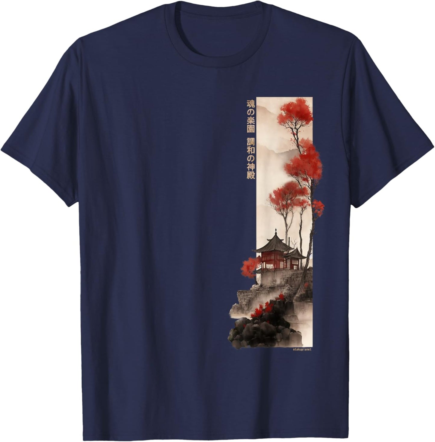 Japanese Temple Retro Vaporwave in Japan Harajuku 80s 90s T-Shirt - T-Shirt | Navy