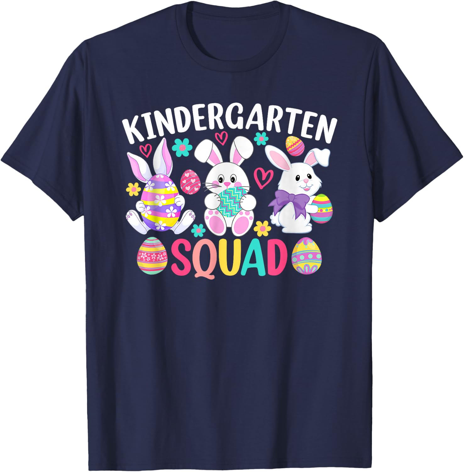 Cute Bunnies Kindergarten Teacher Squad Easter Day T-Shirt - T-Shirt | Navy