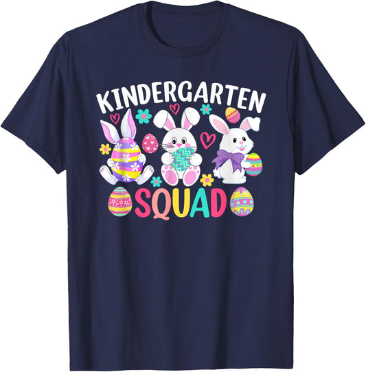 Cute Bunnies Kindergarten Teacher Squad Easter Day T-Shirt - T-Shirt | Navy