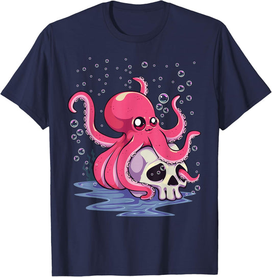 Pastel Goth Kawaii Aesthetics Anime Cute Octopus T-Shirt - T-Shirt | Navy