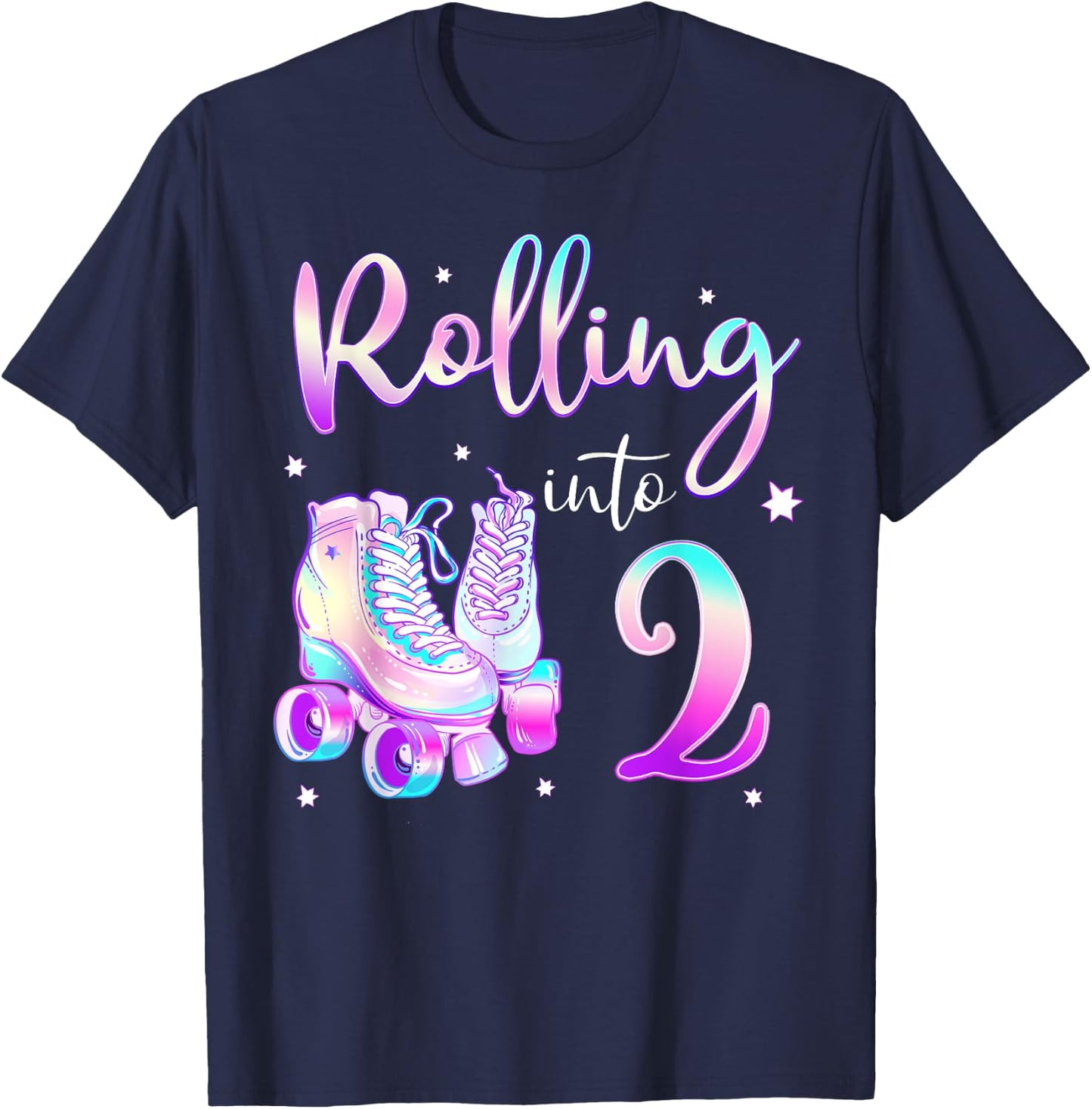 Kids 2 Years Old Birthday Girl Rolling Into 2nd Bday Theme T-Shirt - T-Shirt | Navy
