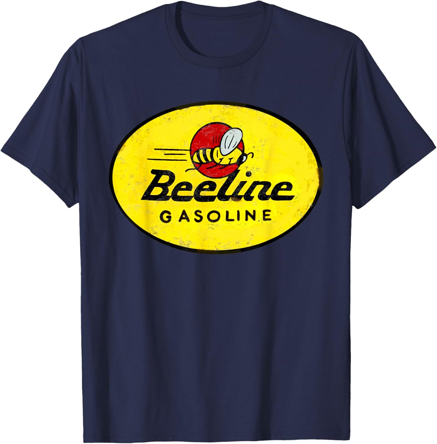 Retro Vintage Gas Station Beeline Gasoline Motor Oil Sign T-Shirt - T-Shirt | Navy