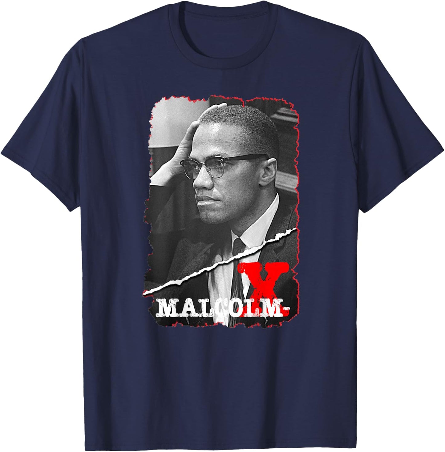 Malcolm X_001_Back Printed , Black, S T-Shirt - T-Shirt | Navy