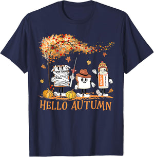 Hello Autumn Emergency Room ER Nurse Thanksgiving Fall Vibes T-Shirt - T-Shirt | Navy