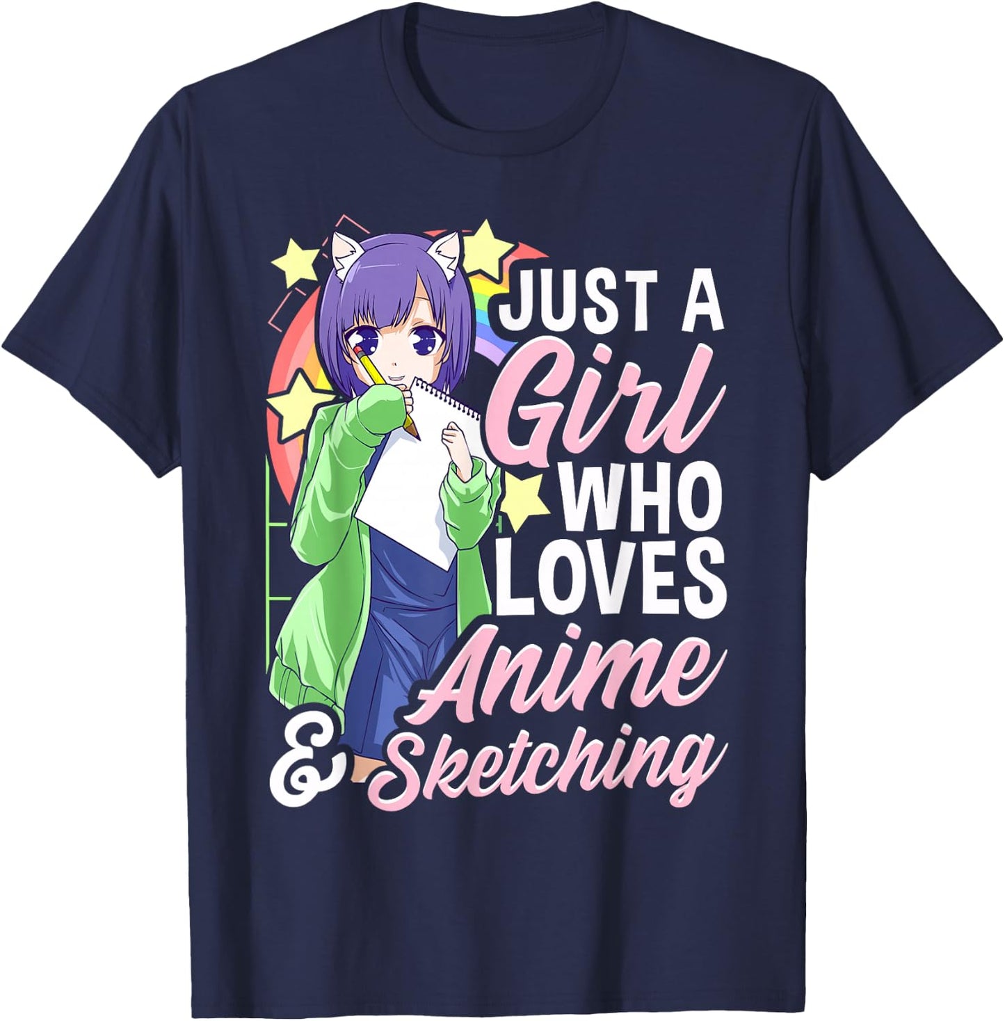 Anime Girl Just a Girl Who Loves Anime and Sketching Drawing Small T-Shirt - T-Shirt | Navy