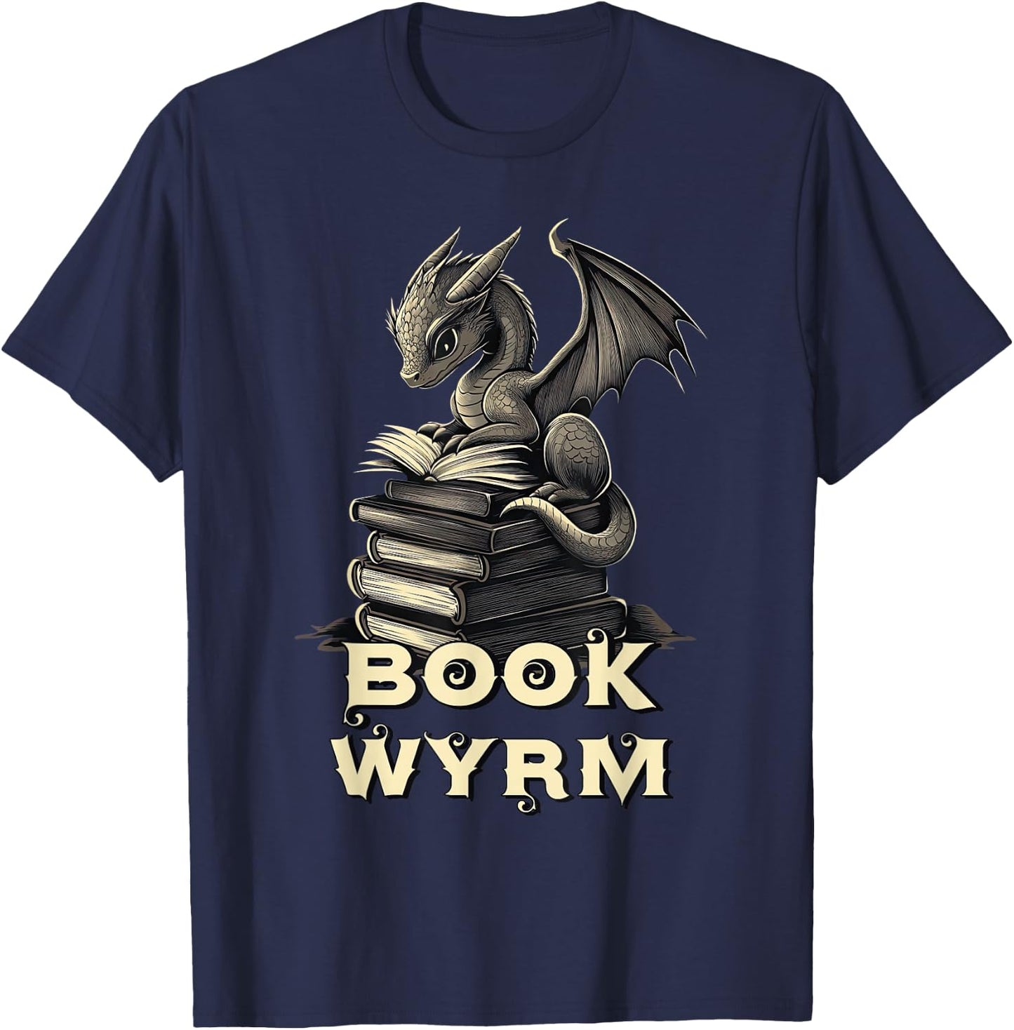 Bookwyrm Dragon Fantasy Bookish Fairytale Book Lover T-Shirt - T-Shirt | Navy