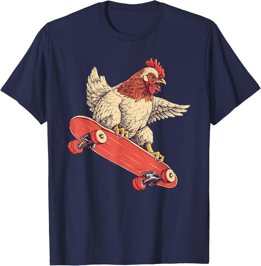 Funny Chicken On A Skateboard Skateboarding T-Shirt - T-Shirt | Navy