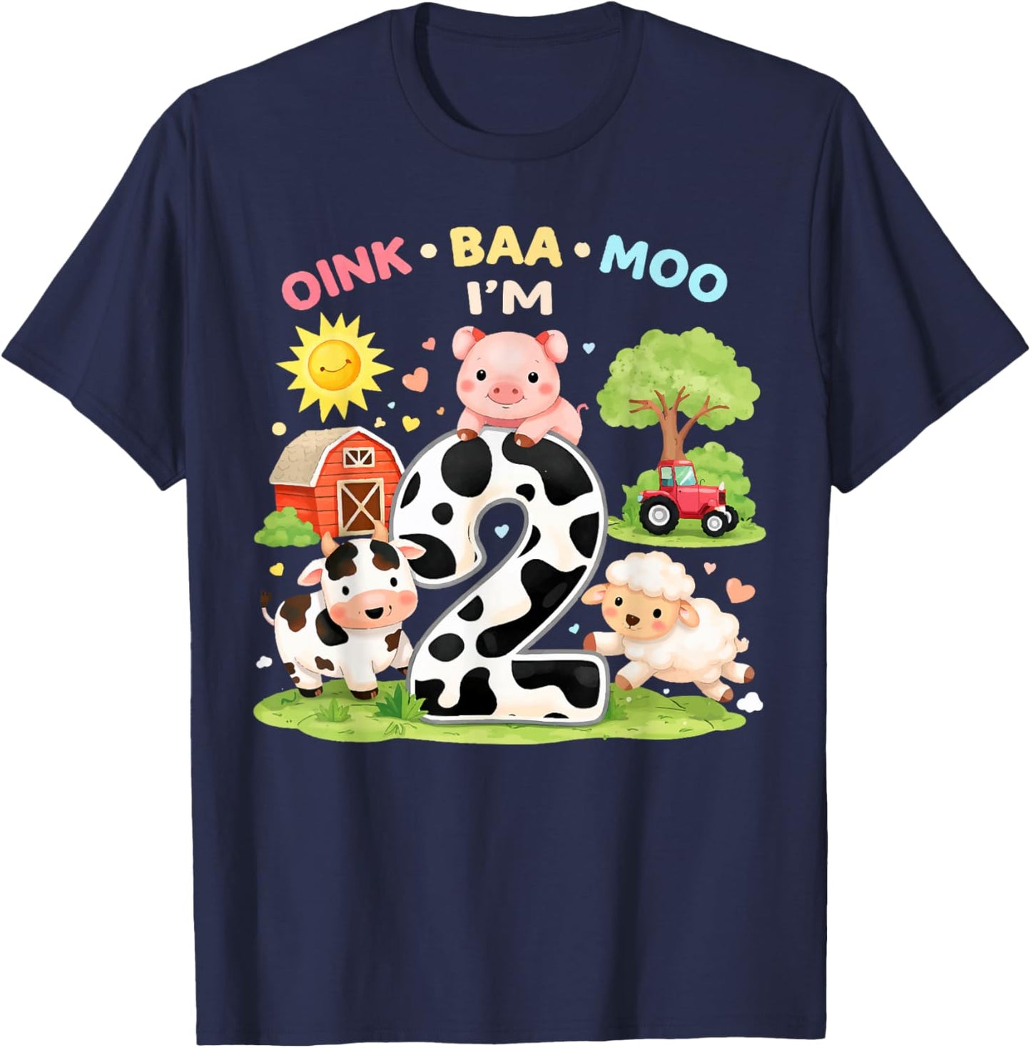 2nd Birthday Farm Theme Oink Baa Moo I'm 2 Birthday Toddler T-Shirt - T-Shirt | Navy