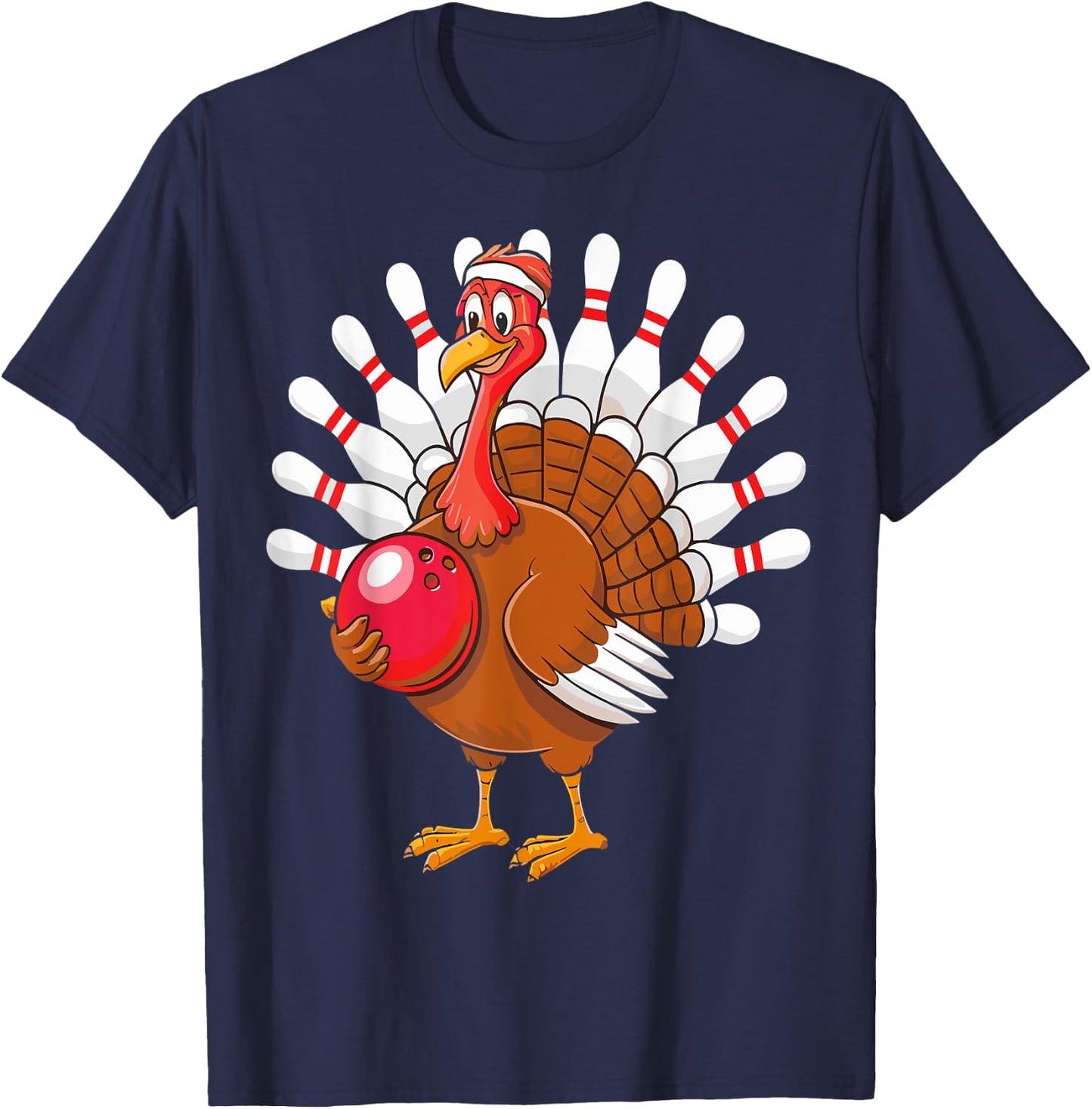 Thanksgiving Turkey Bowling Pin Matching Team T-Shirt - T-Shirt | Navy
