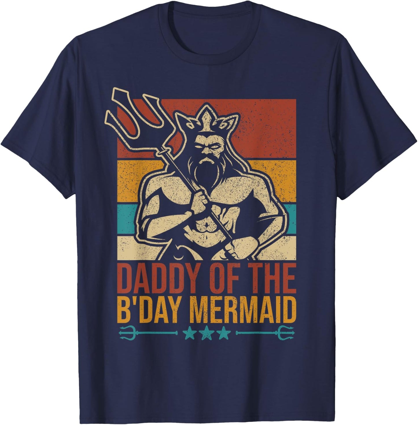 Daddy Of The Birthday Mermaid Party Outfit Vintage Merman T-Shirt - T-Shirt | Navy