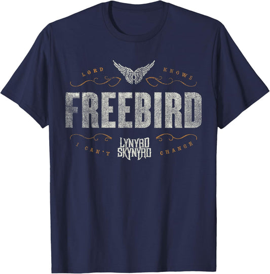 Lynyrd Skynyrd Logo Free Bird Lyrics Classic Rock 70er Retro T-Shirt - T-Shirt | Navy