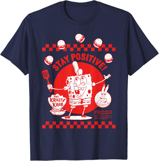 Spongebob Squarepants The Krusty Crab Stay Positive T-Shirt - T-Shirt | Navy