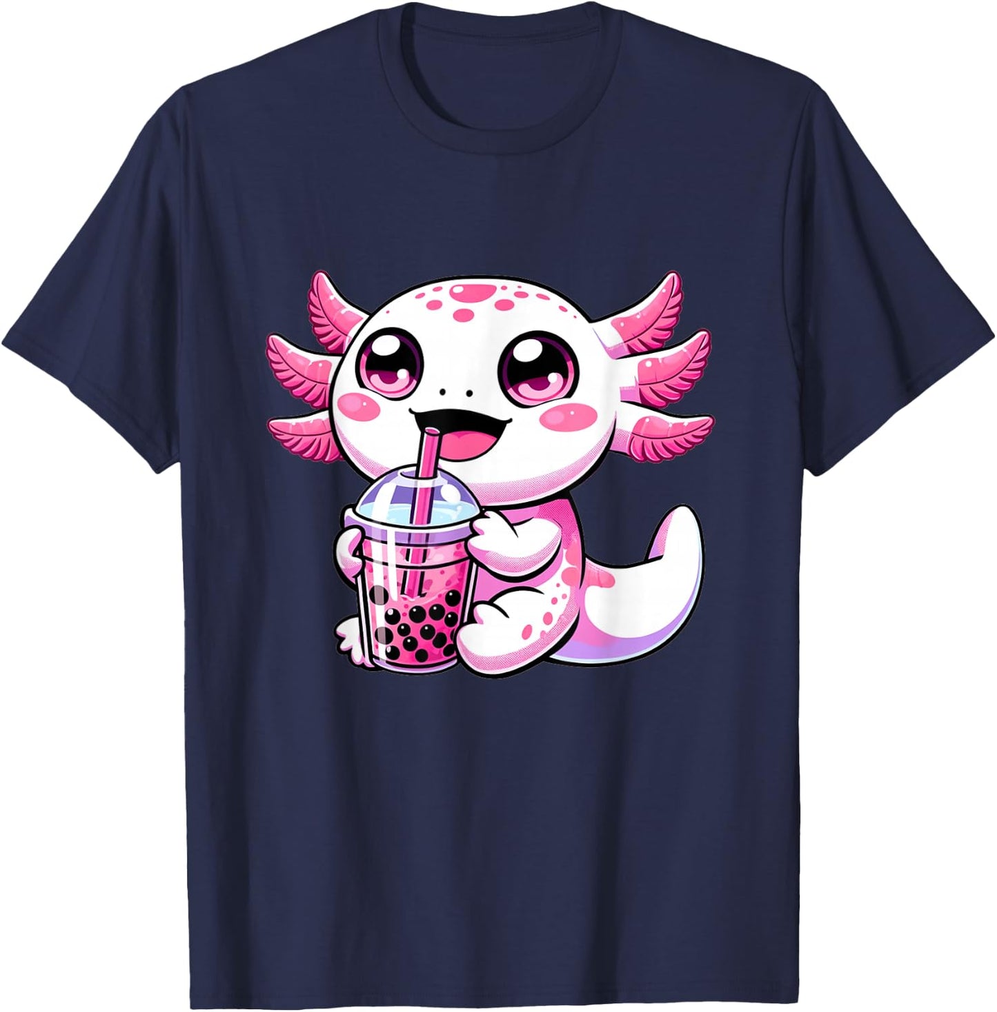 Kawaii Axolotl Boba Tea Anime Bubble Tea Axolotl T-Shirt - T-Shirt | Navy