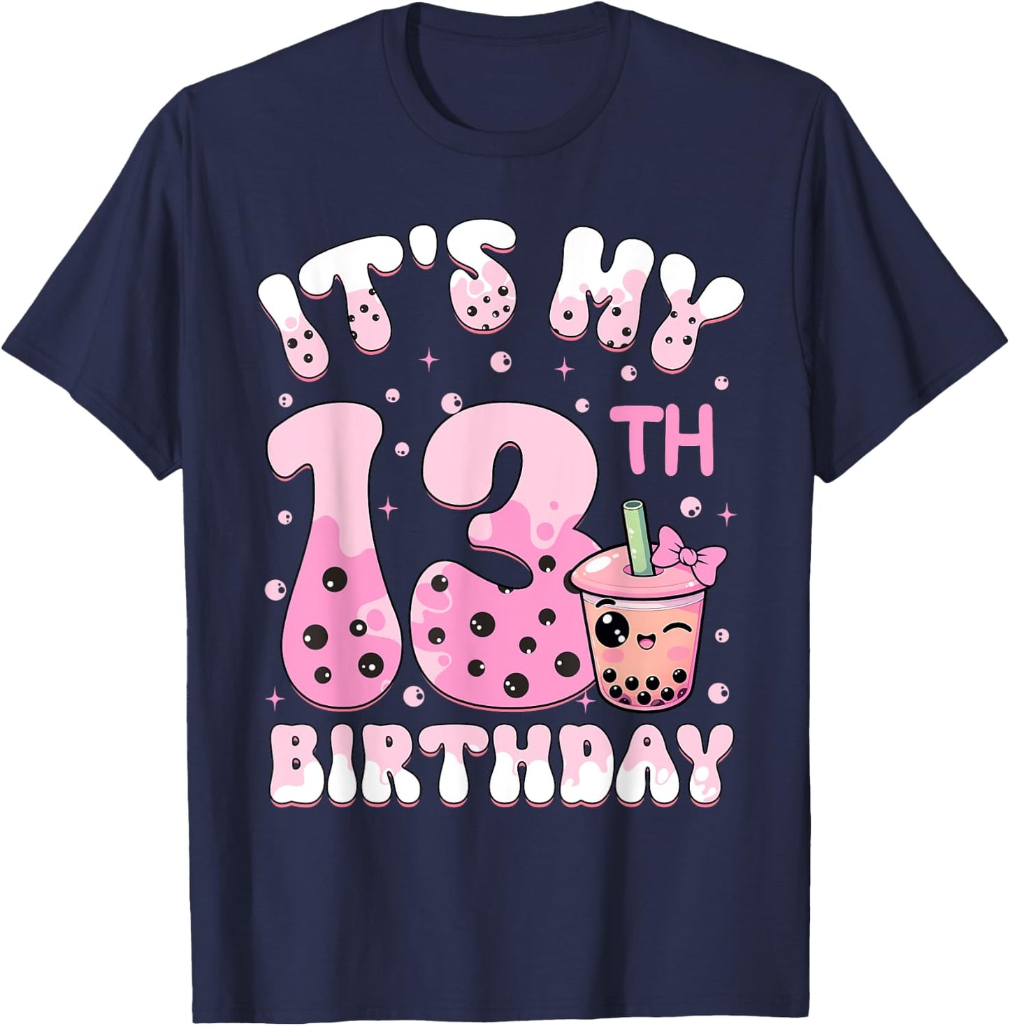 It's My 13th Birthday Coquette Bow Boba Tea Party 13 Years T-Shirt - T-Shirt | Navy