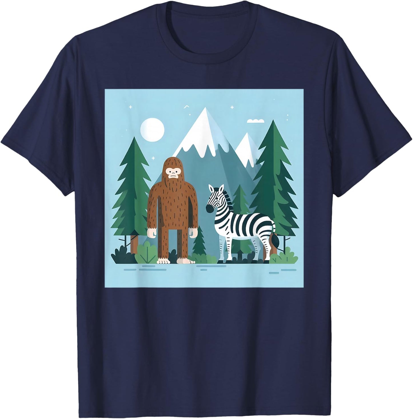 Bigfoot And Zebra Sasquatch T-Shirt - T-Shirt | Navy