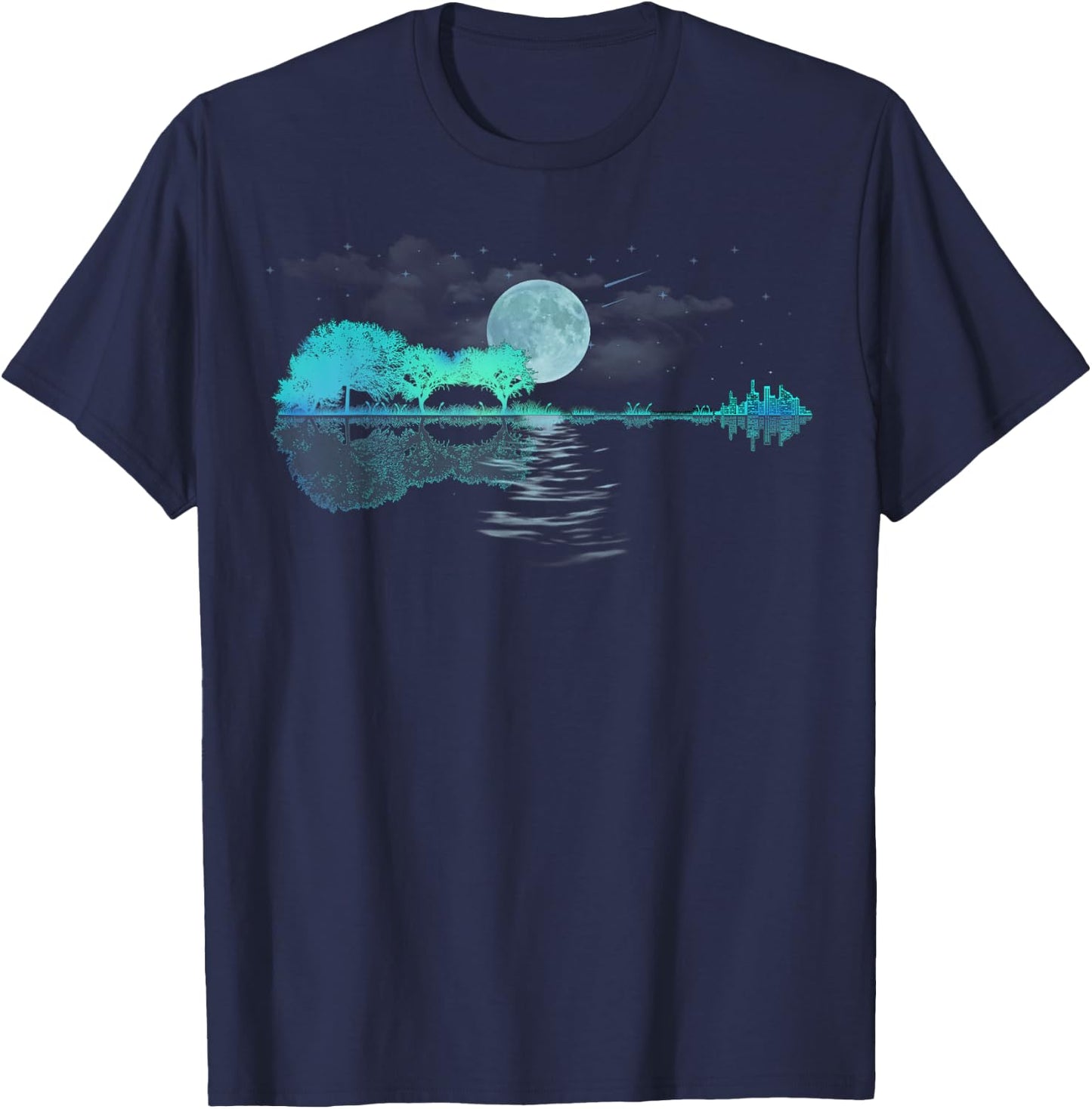 Guitar Lake Reflections Love Musician, Acoustic Guitar Small T-Shirt - T-Shirt | Navy