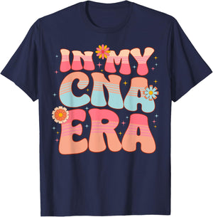 Groovy Retro In My CNA Era Hippie Groovy Love Nurse Life T-Shirt - T-Shirt | Navy