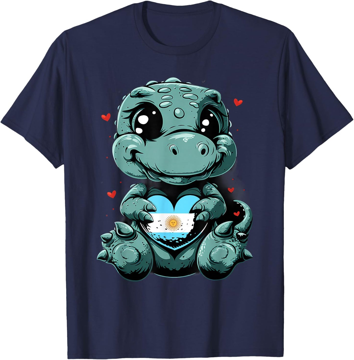 Dino Argentinian Flag Heart Argentinian Roots Argentina T-Shirt - T-Shirt | Navy