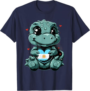 Dino Argentinian Flag Heart Argentinian Roots Argentina T-Shirt - T-Shirt | Navy
