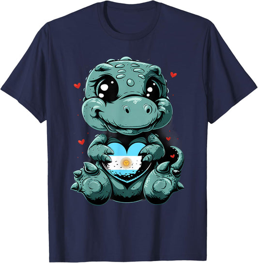 Dino Argentinian Flag Heart Argentinian Roots Argentina T-Shirt - T-Shirt | Navy