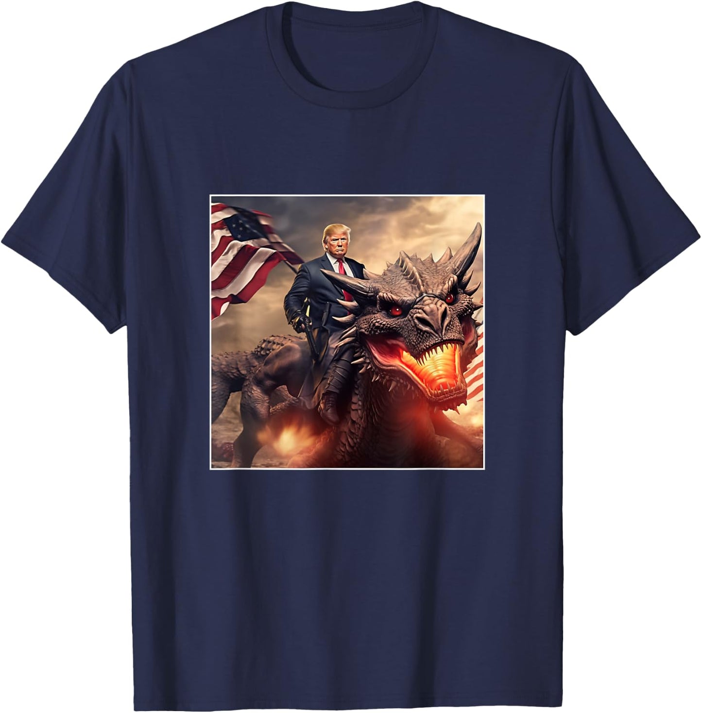Trump Riding a Dragon Coming to the Rescue T-Shirt - T-Shirt | Navy