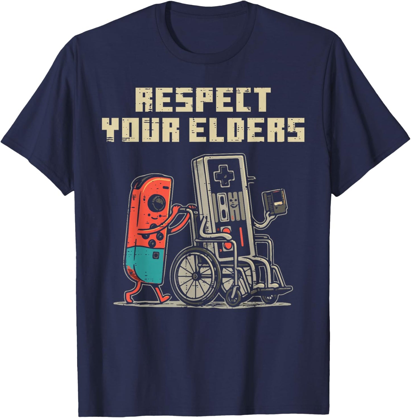 Gamer Controller Respect Your Elders Funny Men Boys Kids T-Shirt - T-Shirt | Navy