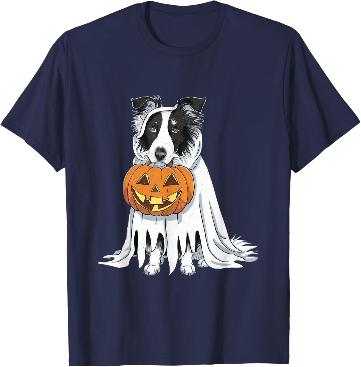Border Collie Ghost Dog Halloween T-Shirt - T-Shirt | Navy