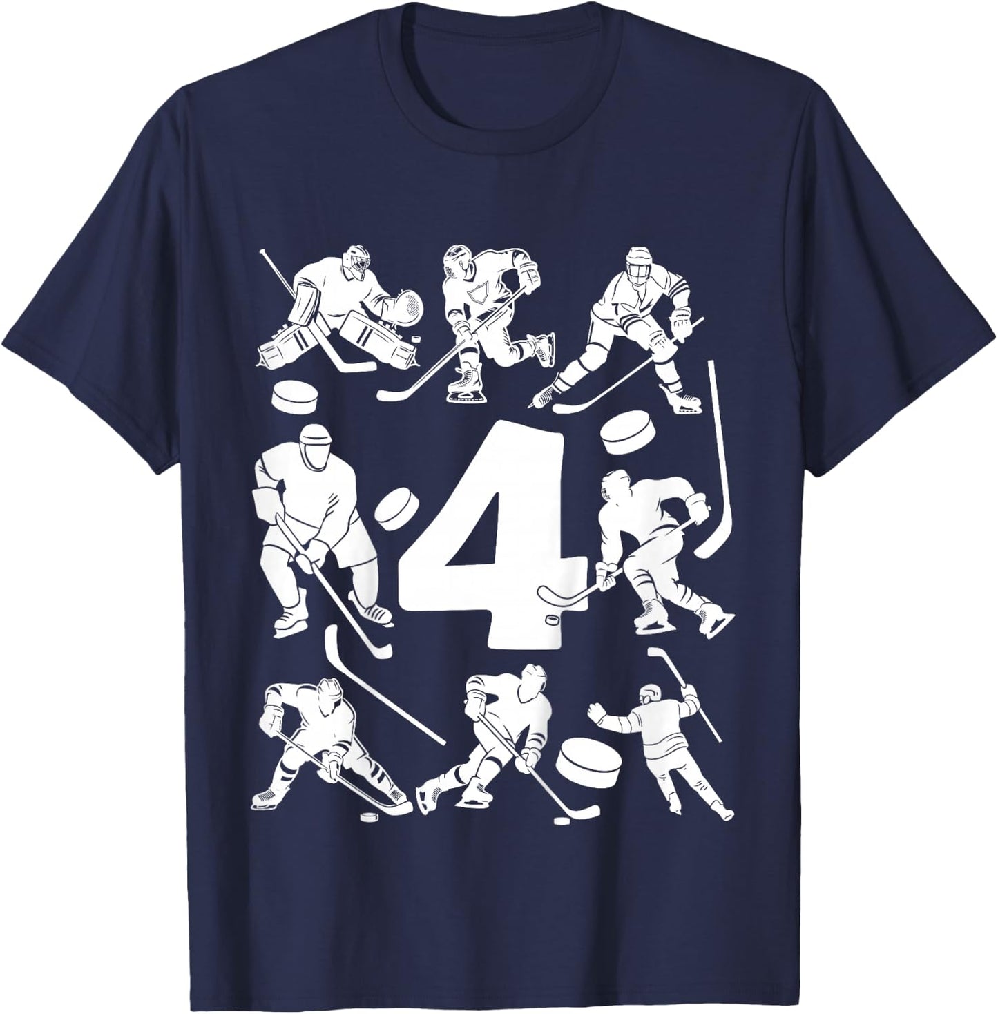 Number 4 Years Ice Hockey 4th Birthday T-Shirt - T-Shirt | Navy