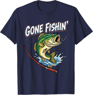 Gone Fishin' Funny Fisherman Lover Bass Fishing Angler T-Shirt - T-Shirt | Navy
