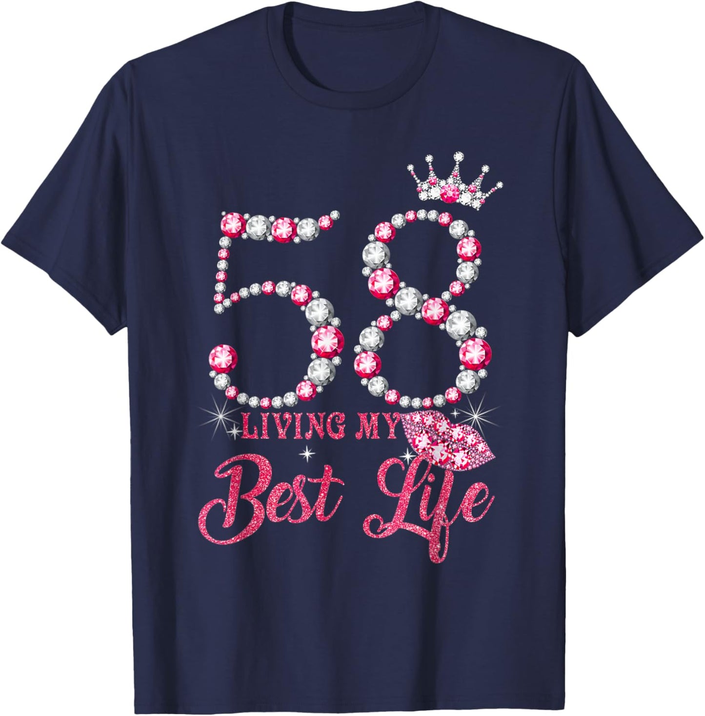 Living My Best Life 58 Years Old 58th Birthday Queen Women T-Shirt - T-Shirt | Navy