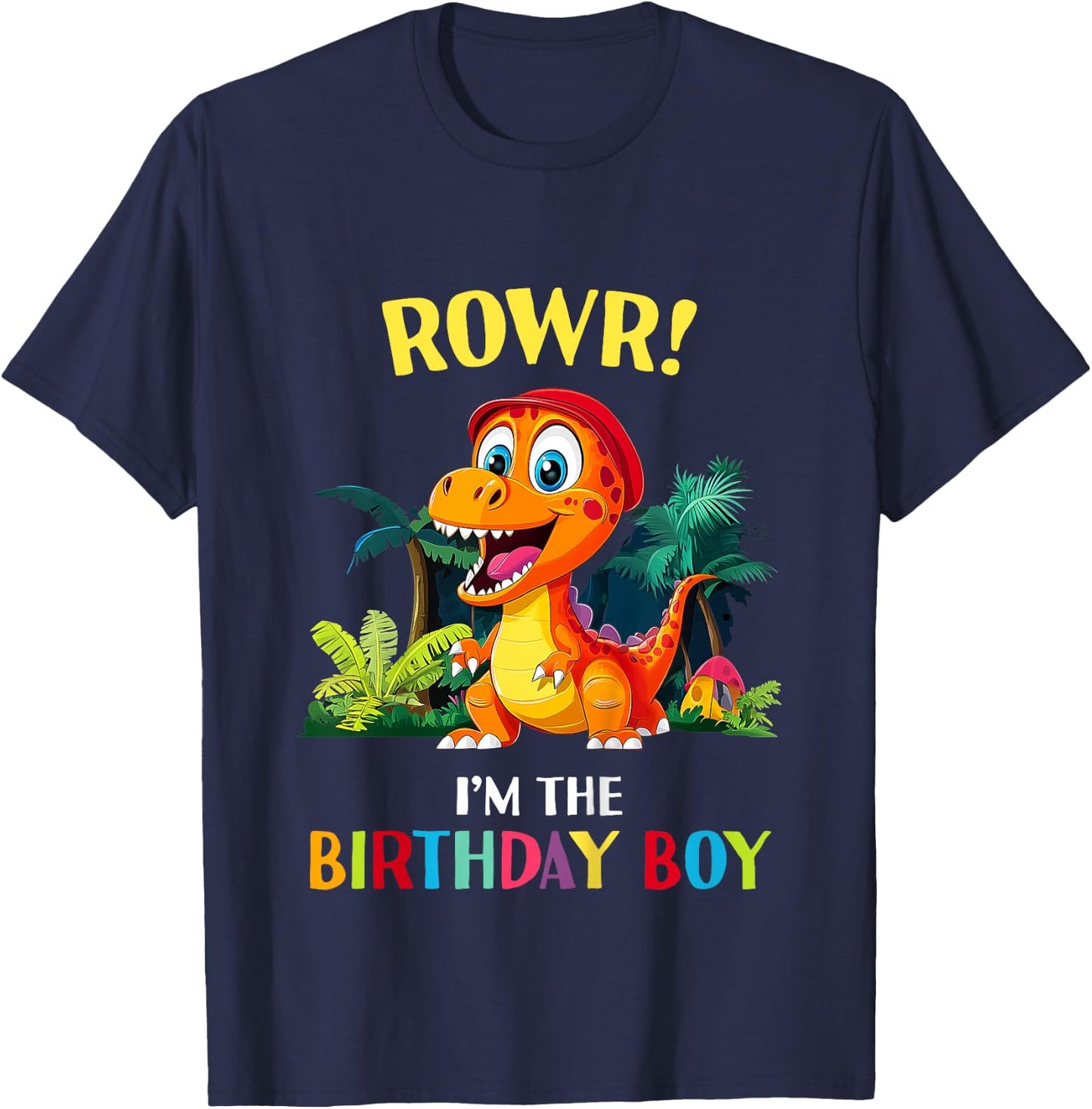 Kids Birthday Boy Saurus Dinosaur Dino Matching Cute T Rex T-Shirt - T-Shirt | Navy