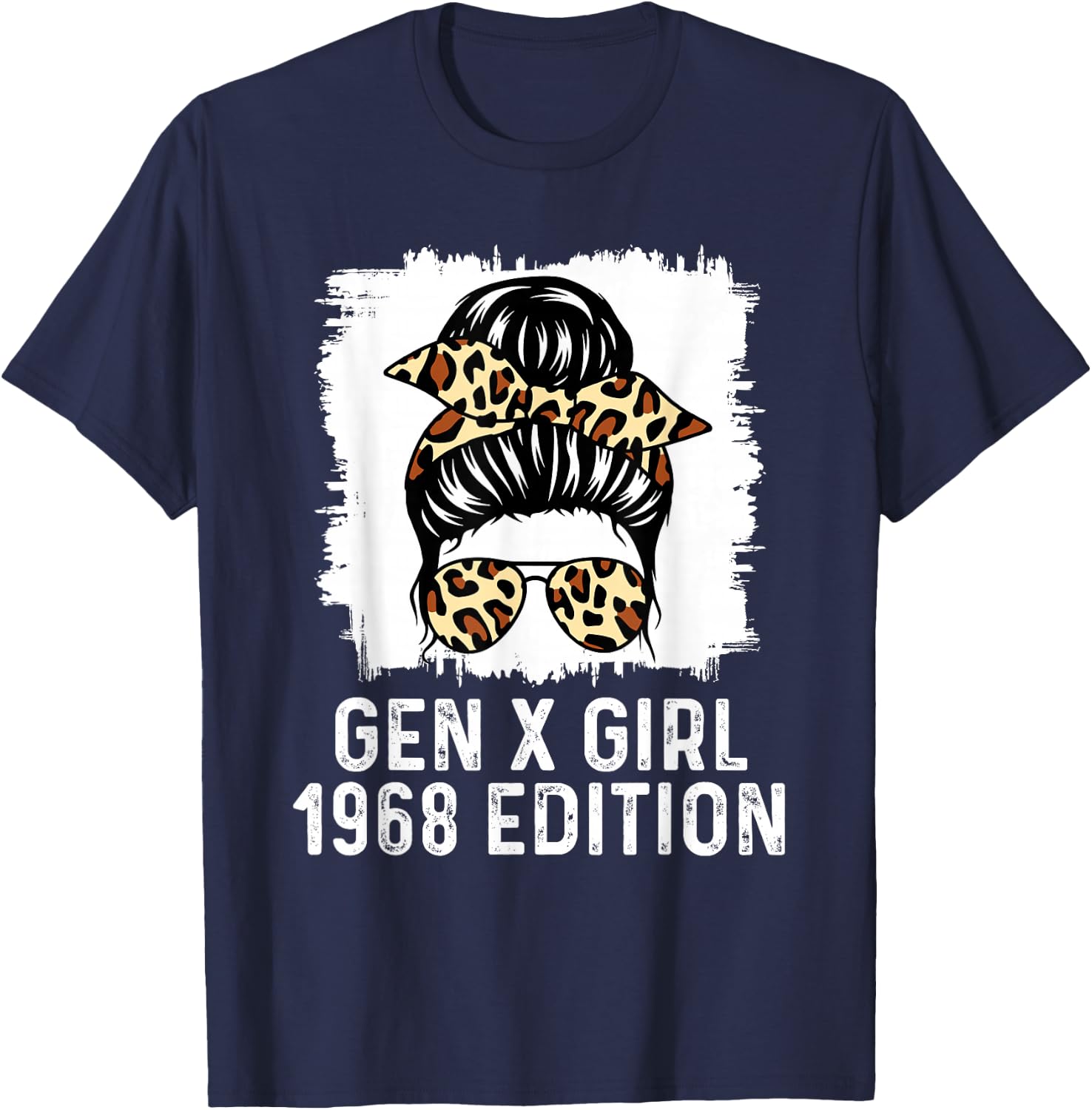 Gen X Girl 1968 Edition Cheetah Messy Bun Birthday T-Shirt - T-Shirt | Navy