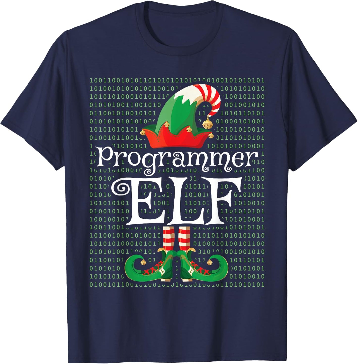 Programmer Elf Shirt Funny Costume Matching Elf Christmas T-Shirt - T-Shirt | Navy
